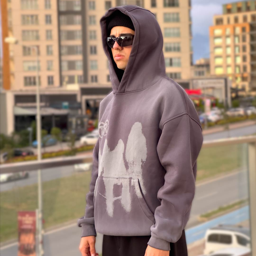 Gri Baskılı Stranger Serisi Hoodie