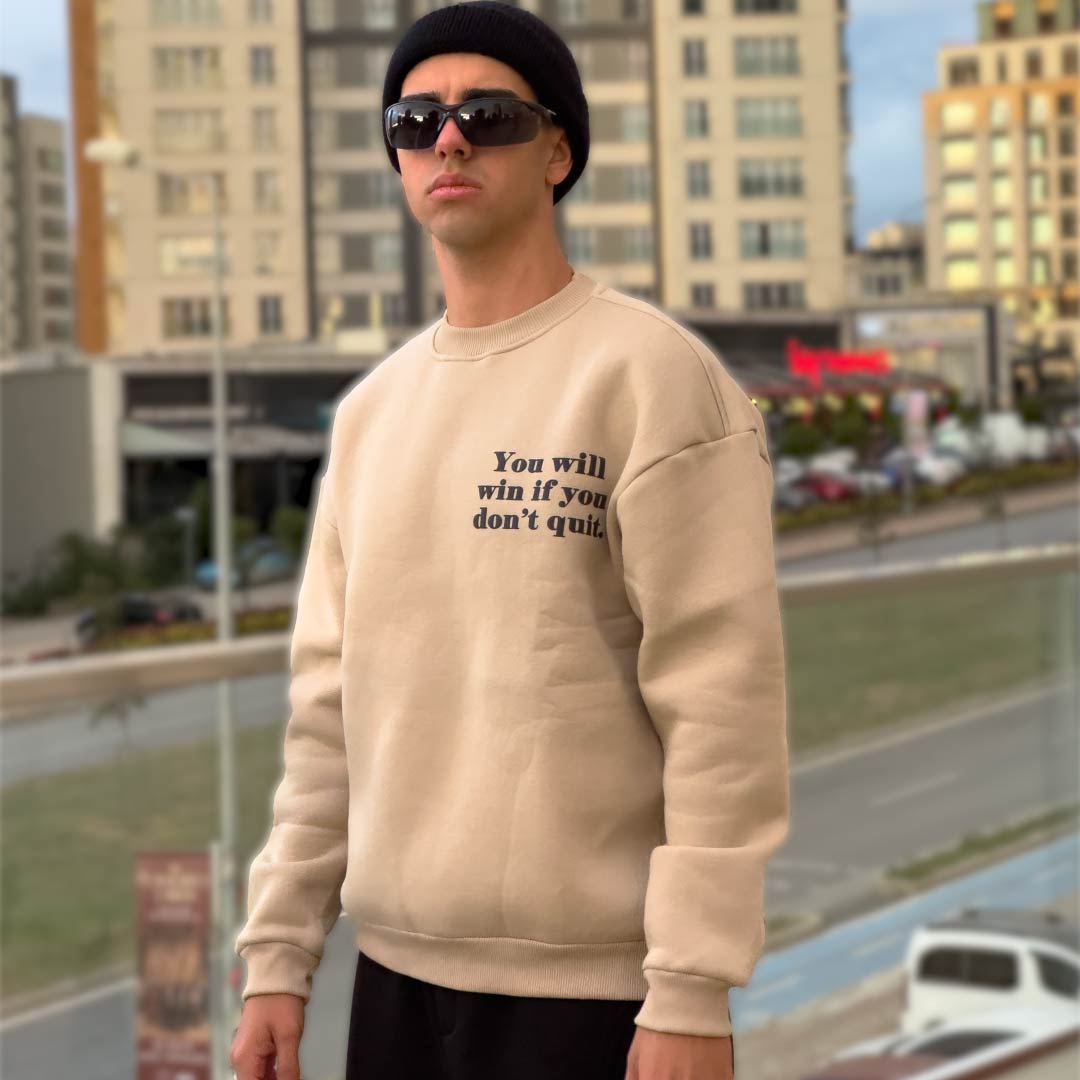 Bej Baskılı Sweatshirt